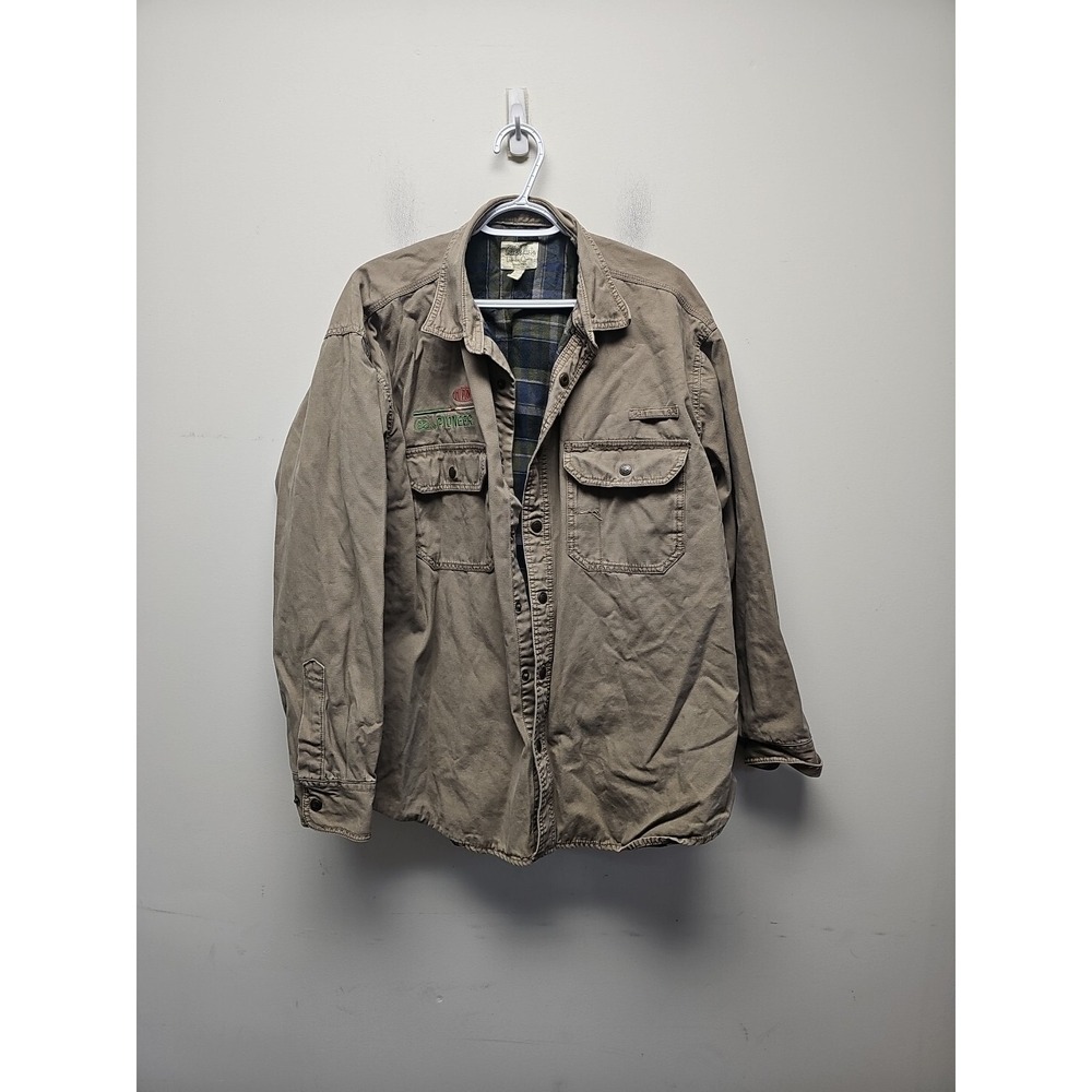 Cabelas Mens XL Flannel Lined Canvas Shirt DuPont Pioneer Khaki Tan 905848